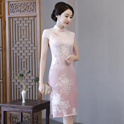 

National Chinese Middle Dress Women's Cotton Cheongsam Size M-3XL