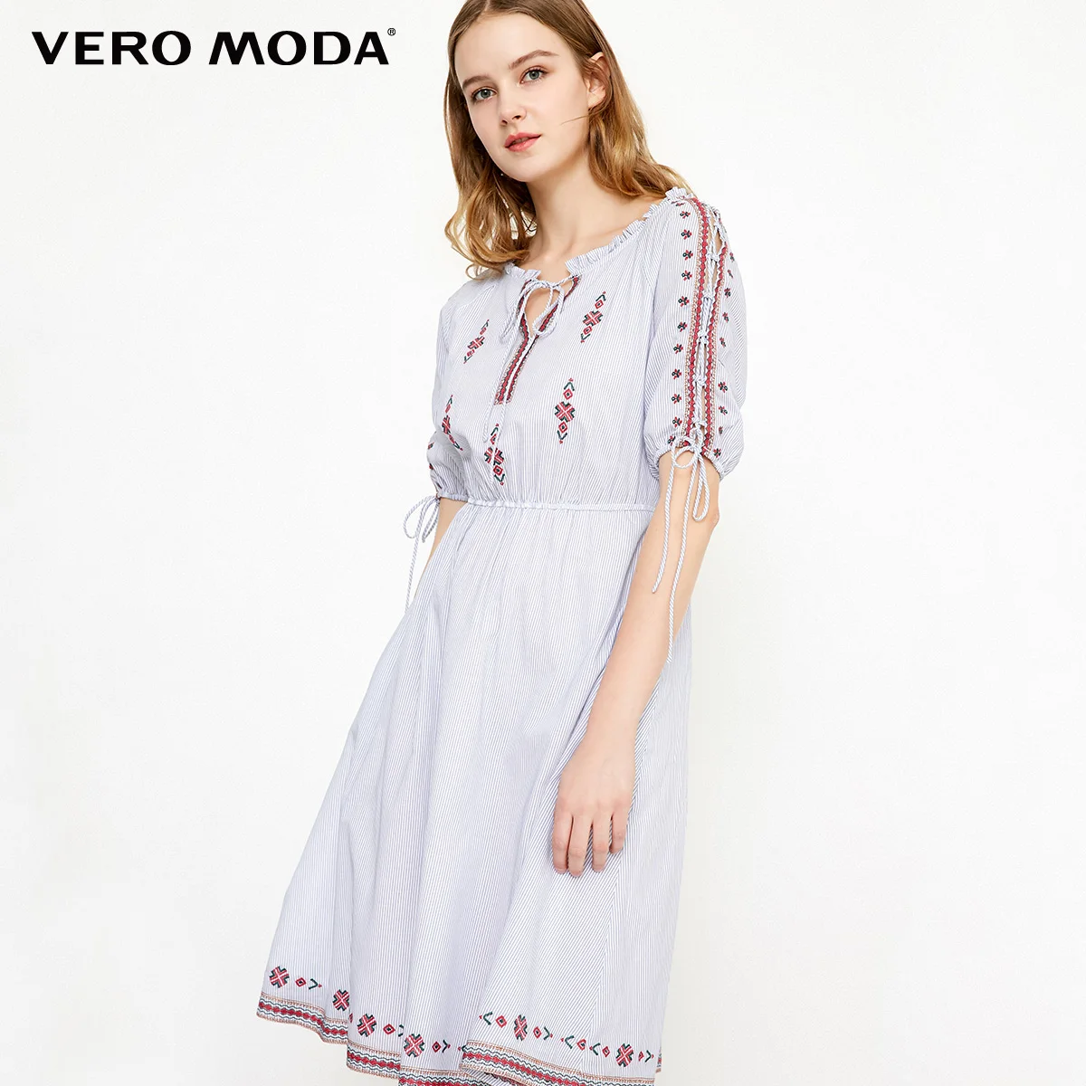 Vero Moda платье миди в полоску с вышивкой в национальном стиле | 31836Z509 - Цвет: Lt. pewter blue