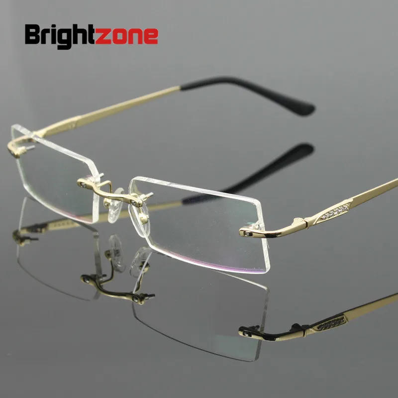 Brightzone очки без оправы для близорукости мужские модные очки компьютерные винтажные прозрачные линзы поддельные оптические очки по рецепту - Цвет оправы: Gold