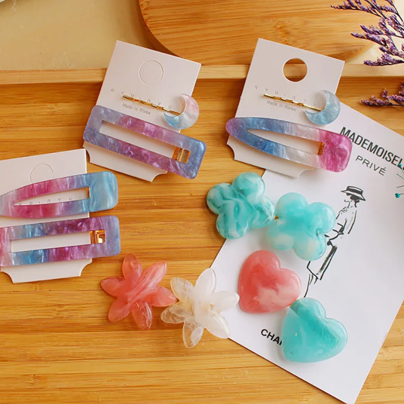 

1/2PC Korean Fashion Gradient Purple Starry Sky Moon Hair Pins Flower Heart Acrylic headwear Rectangle Water Drop Hair Clips