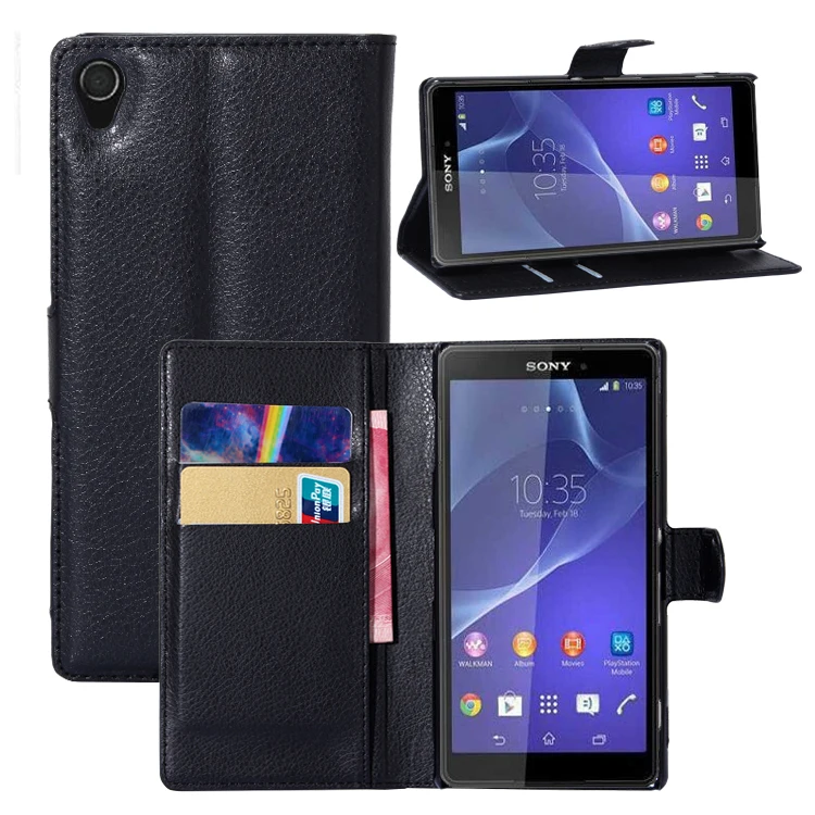 2016 роскошный чехол-кошелек из искусственной кожи для Sony Xperia Z1 откидная задняя