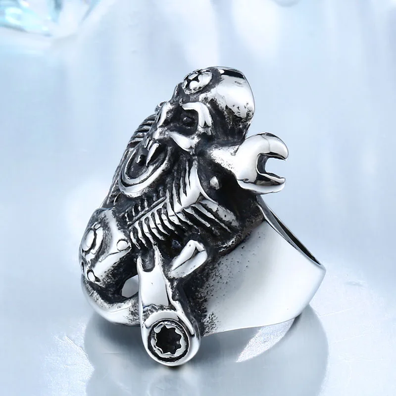 BEIER 316L Hot Sell 316LStainless Steel Winged Motorcycle Skull Biker Cool Punk Ring Jewelry BR8-410 | Украшения и аксессуары