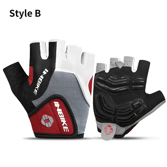 Style B-red INBIKE велосипедные перчатки с полупальцами, летние перчатки для горного велосипеда, дышащие мужские и женские Перчатки для фитнеса, велосипедные перчатки, анти-шоковые спортивные перчатки - Цвет: Style B-red