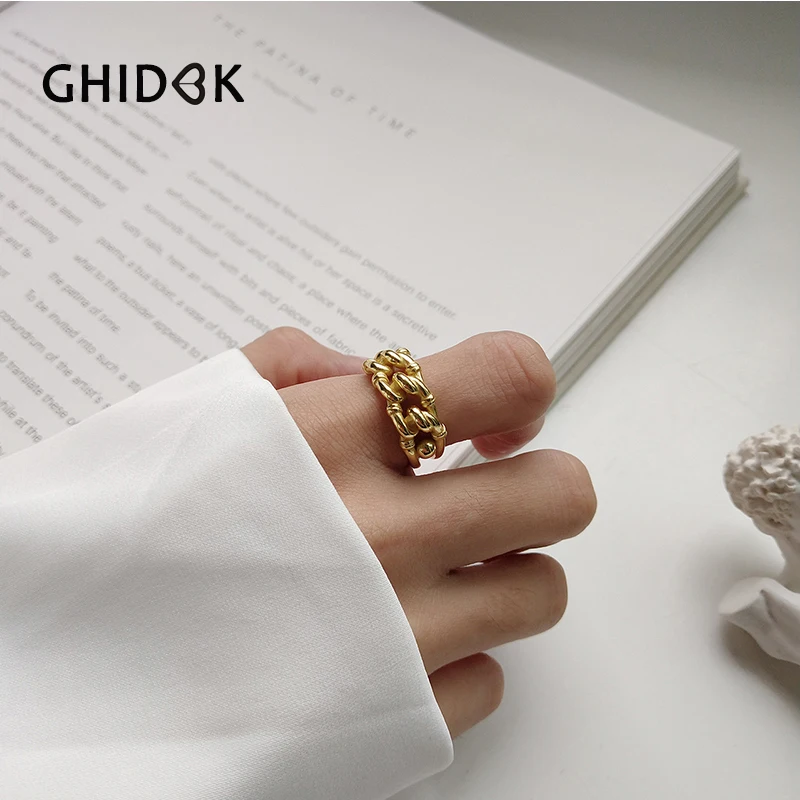 GHIDBK золотые цветные штабелируемые полые Цепочки Кольца для женщин 925 пробы
