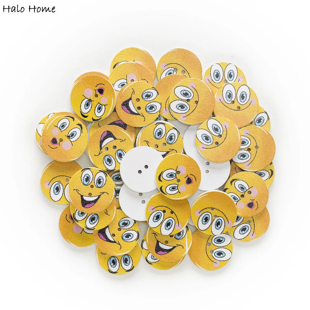 30 шт 2 отверстием разных улыбающееся лицо круглые деревянные кнопки ремесла с