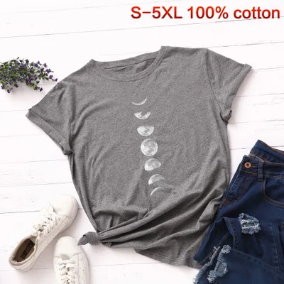 dark gray SINGRAIN Женская футболка из хлопка, короткий рукав, S-5XL размера плюс, топы с рисунком Луны, свободная модная повседневная женская футболка - Цвет: dark gray