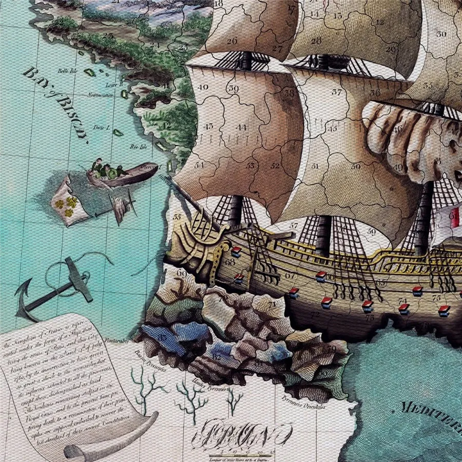 Винтажная французская карта Лава 1796 художественная Настенная Наклейка на холсте
