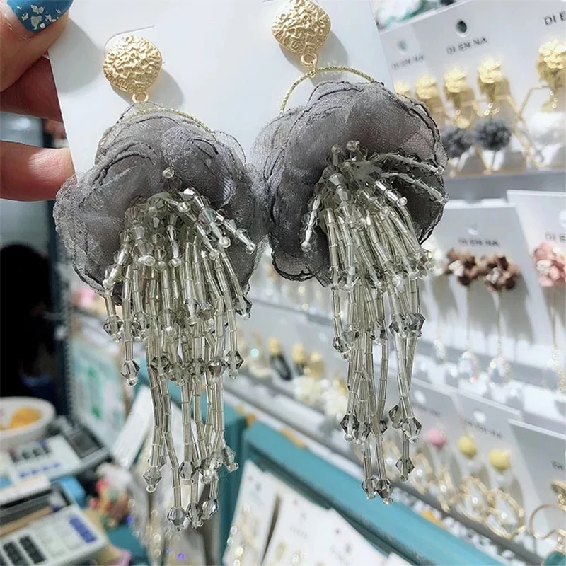 Новый корейский Лидер продаж большой цветок серьги Висячие романтические