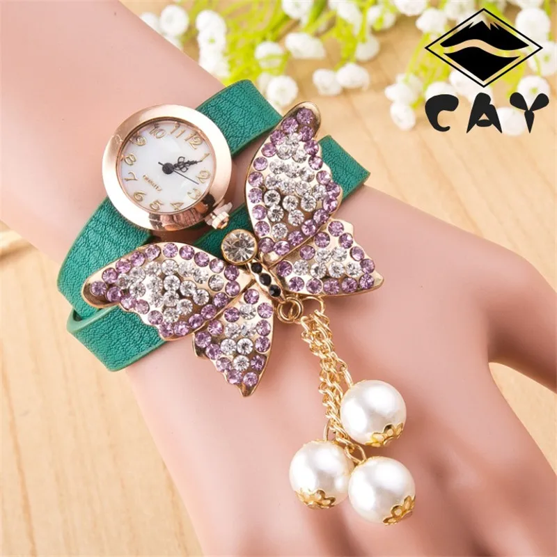 Новая Мода Симпатичные Бабочки и Бисера Смотреть Женщины Повседневная Кварцевые