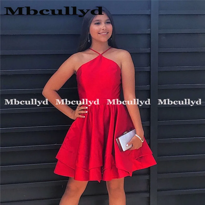 Mbcullyd короткие модели 2020 сексуальные атласные красные вечерние платья с лямкой на