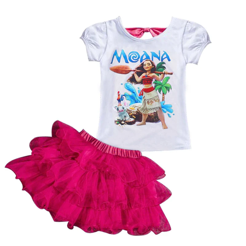 MOANA/детская одежда коллекция года, костюмы с троллями, спортивный костюм для девочек, комплекты одежды летние спортивные костюмы хлопковые комплекты одежды для детей возрастом от 3 до 8 лет - Цвет: Mei red