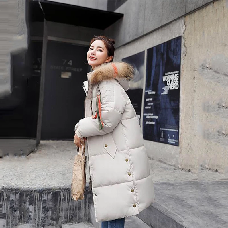 Белый красный осень Женская куртка парка меховой воротник элегантные пальто