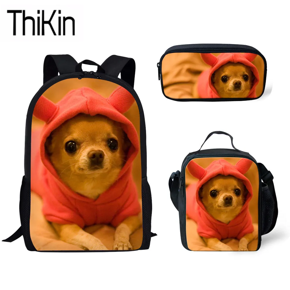 THIKIN Chihhuahua школьные сумки с 3D принтом для детей школьный ранец животными комплект