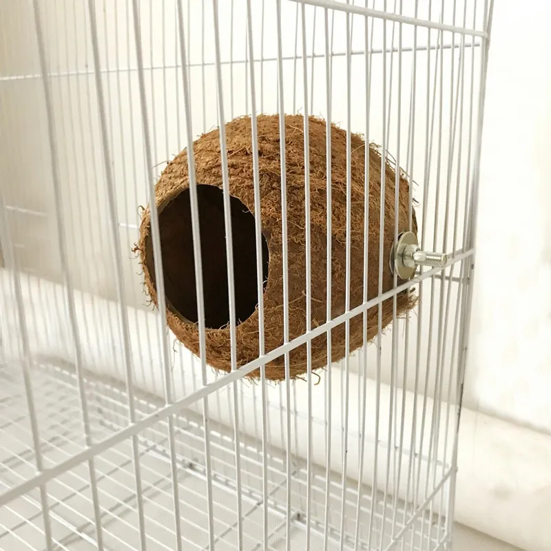 Деревянная клетка игрушка шлифованная Кокосовая Скорлупа Птичий дом домашнее животное птица игрушка Макау гнездо для попугая хомяк подъем колокольчик качели Укус игрушка продукт для домашних животных