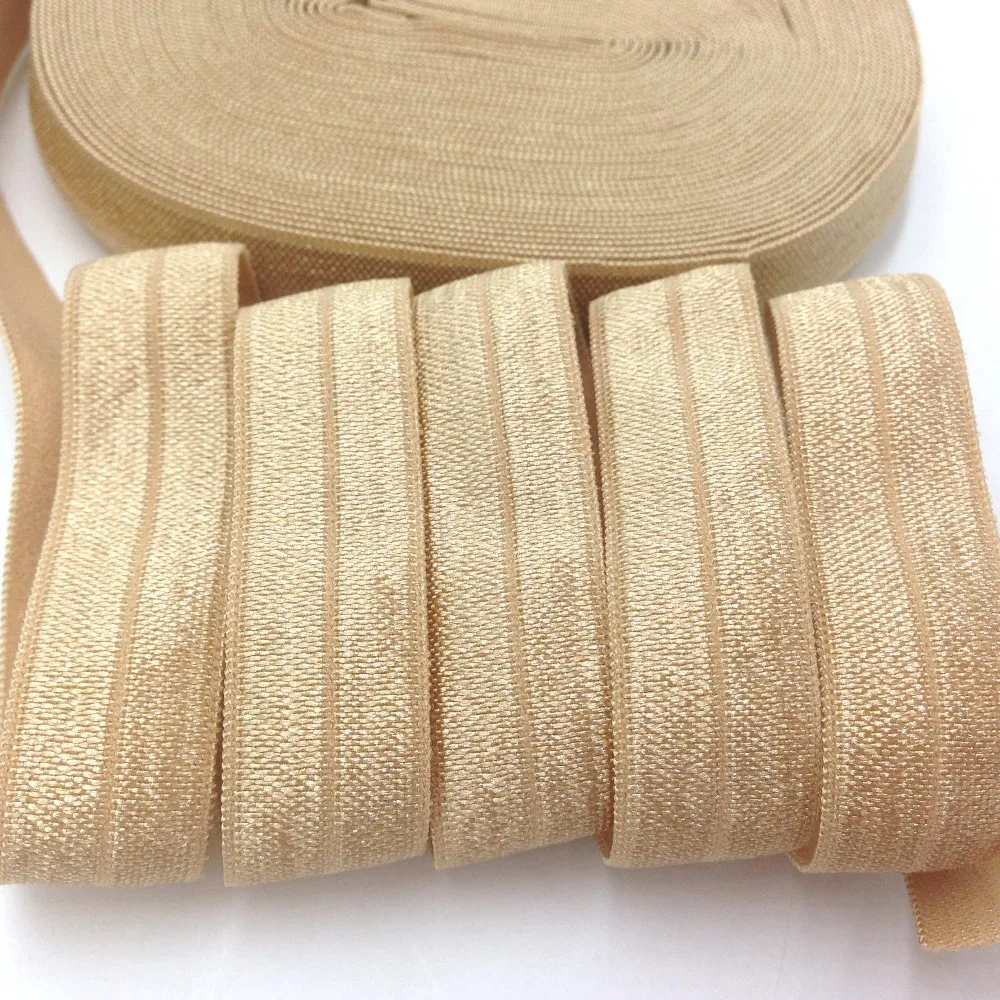 

10Y/lot Solid Gold Fold Over Elastic 5/8" Gold FOE Elastic Ribbon for Hair Tie Headwear Hair Accessories Many Colors Available
