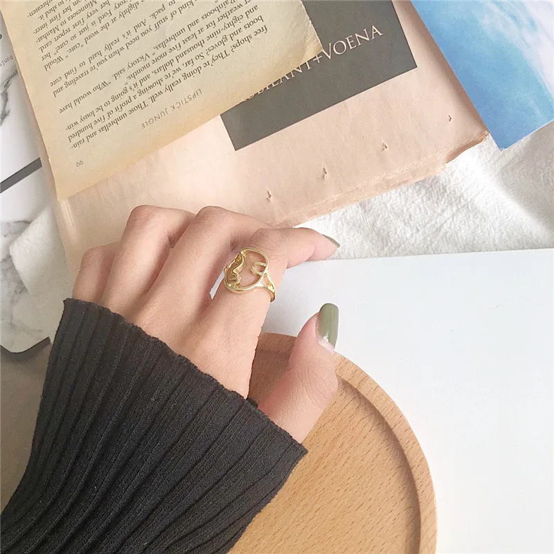 Новинка 2019 винтажные кольца с геометрическим рисунком лица для женщин