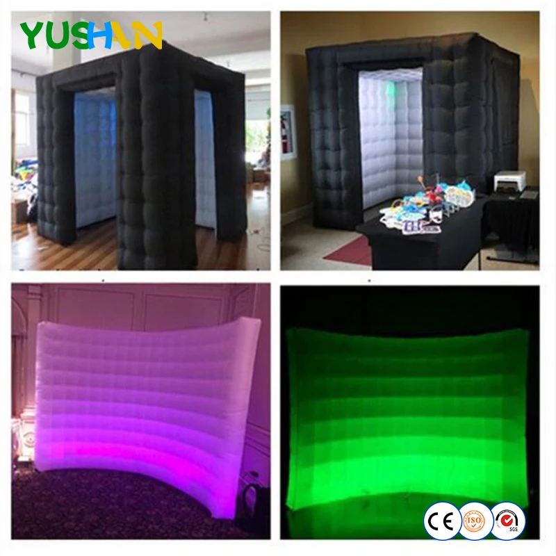 

custom 2pcs inflatable photo booth enclosure tent photobooth shell and LED inflatable wall backdrop rent for parties weddings