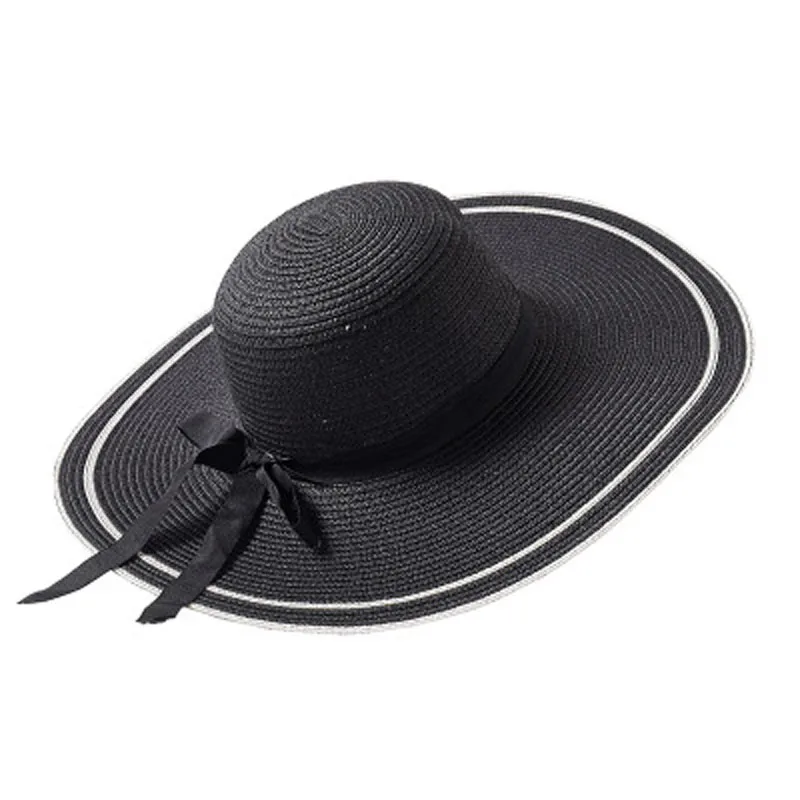 

Ymsaid Female 2018 New Sun Hat Black Bow Summer Hats For Women Foldable Straw Beach Panama Hat Visor Vacation Wide Brim Femme