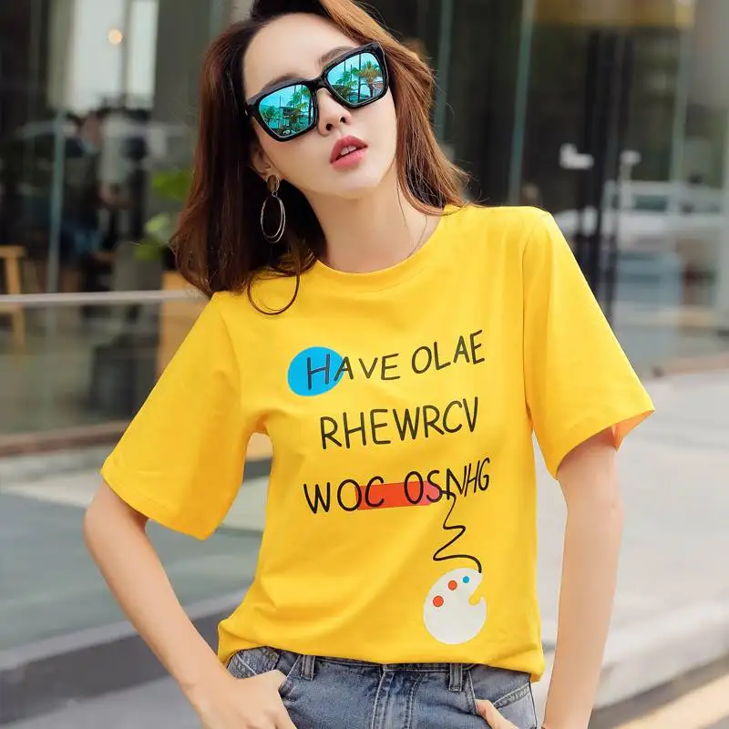 GIGOGOU Camiseta Mujer женская футболка с надписью корейский стиль шикарная хлопковая