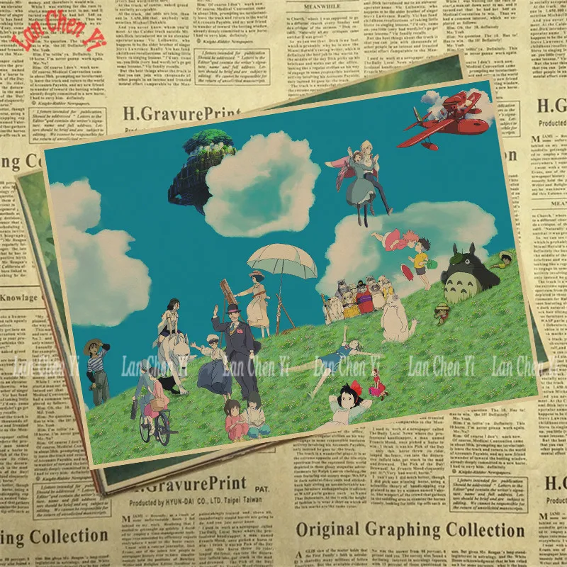 Классические крафт бумажные принты Miyazaki Hayao Anime mix четкое изображение комнаты