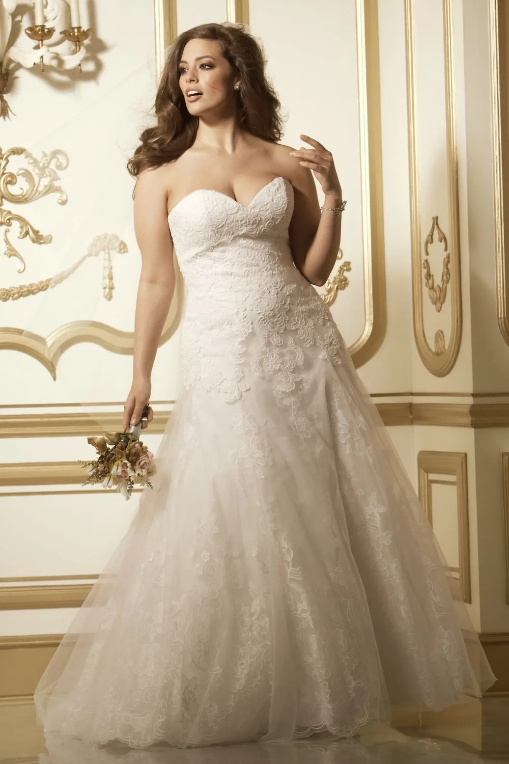 2015 новинка милая линии длинные свадебные платья большой Большой размер кружева