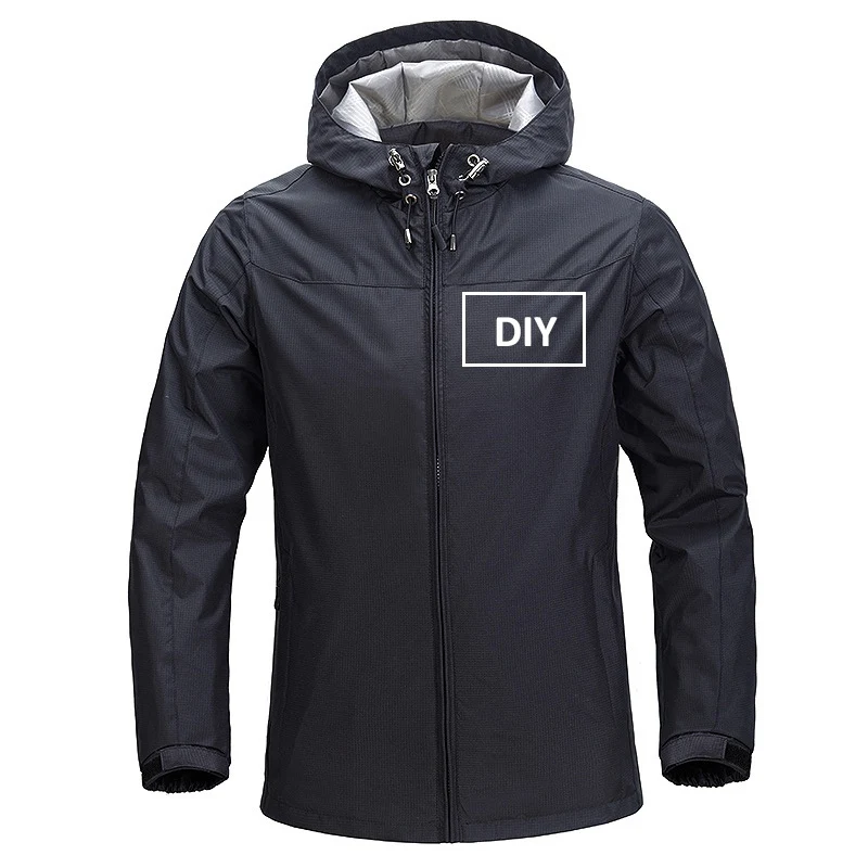 Black Custom Custom Logo Design Printed Men's Hoodies Waterproof Slim Fit Hooded Autumn Sweatshirt Jacket Long Sleeve Custom Coat S-3XL - Цвет: Black Custom