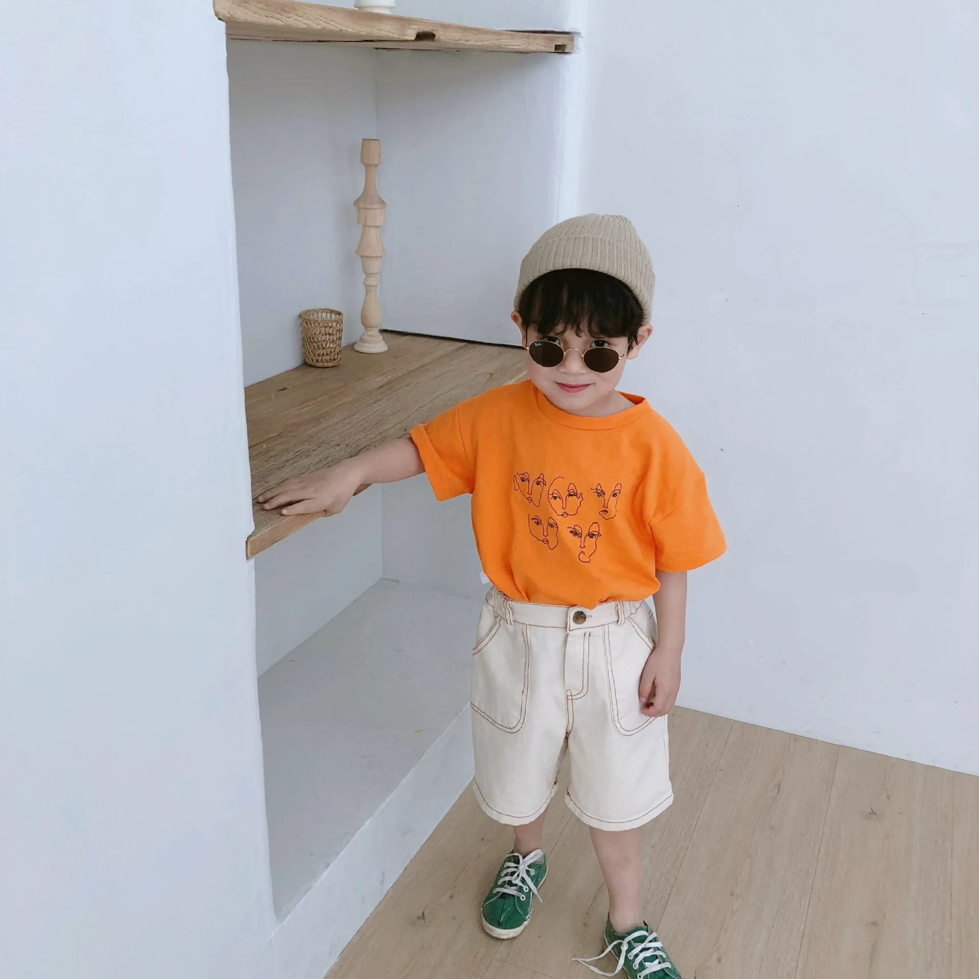 Корейский стиль лето однотонная джинсовая пять Штаны для модных Для маленьких