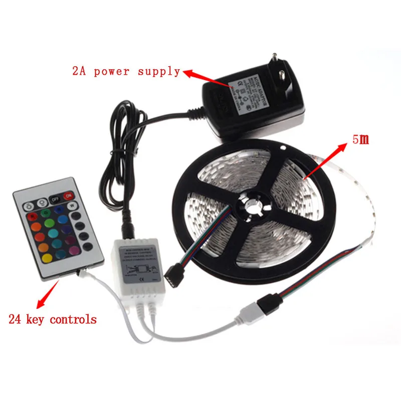 

Водонепроницаемая RGB светодиодная ленсветильник с дистанционным управлением, 3528 светодиодов, 5 м, 1 шт.