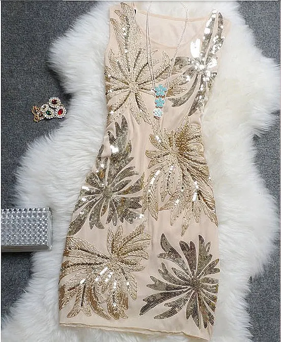 new 2020 Summer dress women Sleeveless Elastic Sexy Package hip evening party dresses vintage exquisite embroidery sequin | Женская