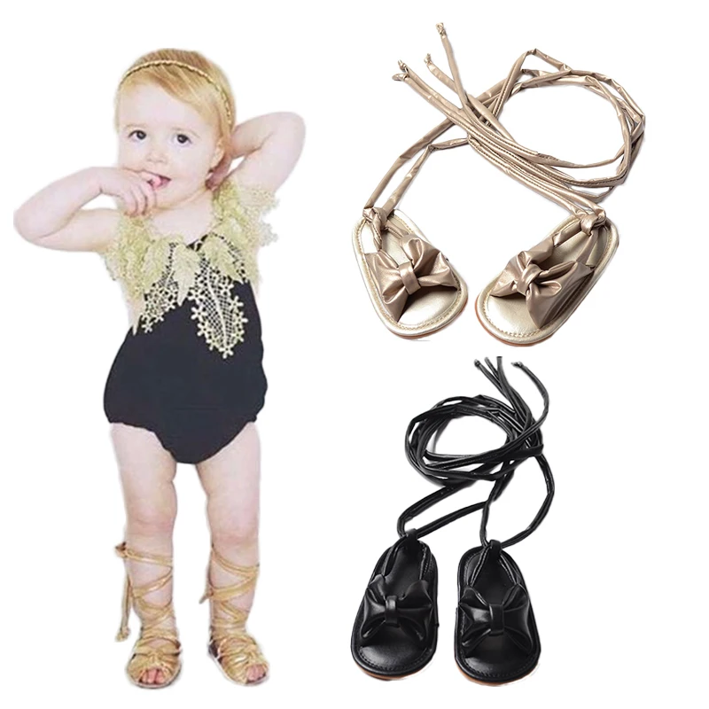 New Arrival Baby Girls Chic Sandals Lace up Infant Toddler Roman Sandals With Bowknot Bebe Tie String Flats Nonslip Shoes