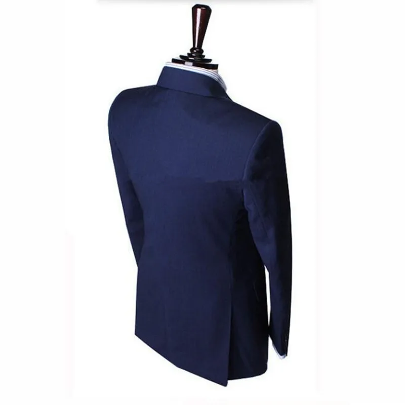 Синие мужские костюмы пиджак двубортный жених свадебное платье куртка на заказ