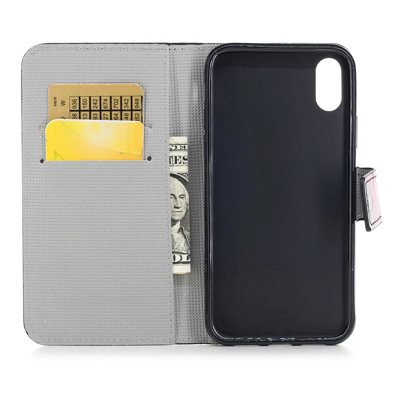 Чехол-Кошелек из искусственной кожи с рисунком для iPhone 4 4S 5C 5 5S SE 6 S 7 8 X