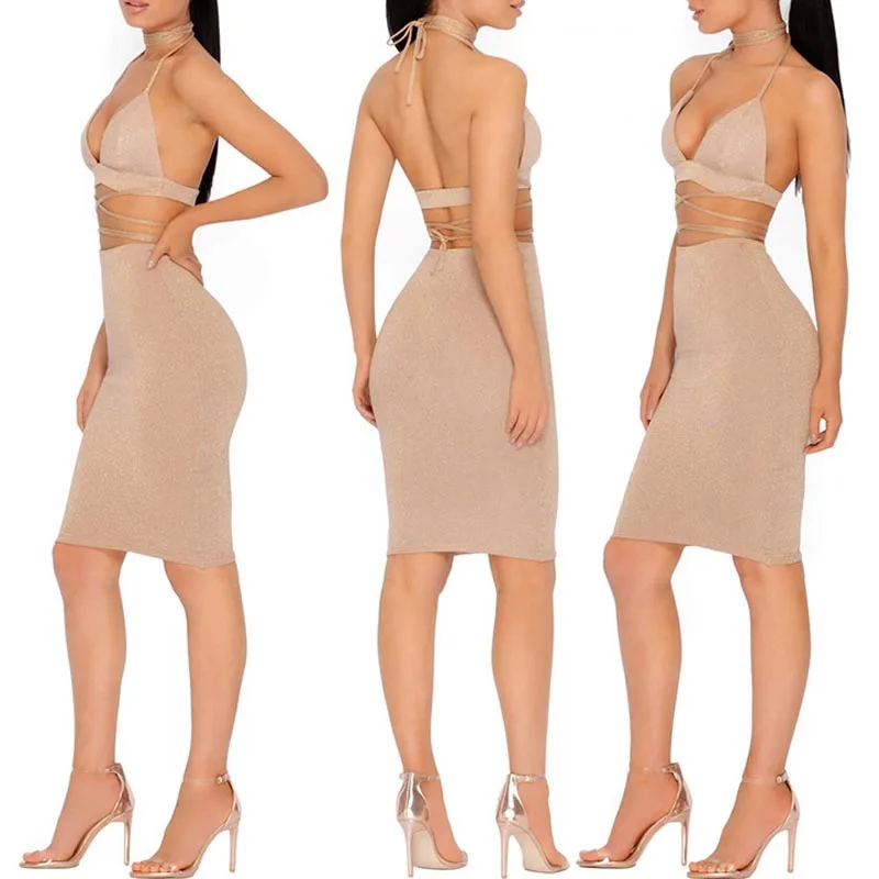 New Hot Sexy Women Bandage Bodycon Halter V-neck Lace Up Crop Top+Skirt Two Piece Set Party Clothes YAA99 | Женская одежда