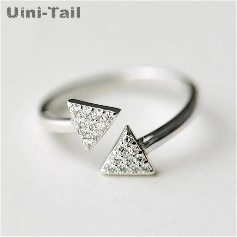 

Классическое Новое модное простое треугольное открытое женское кольцо Uini-Tail из стерлингового серебра 925 пробы с двойной стрелкой регулируе...