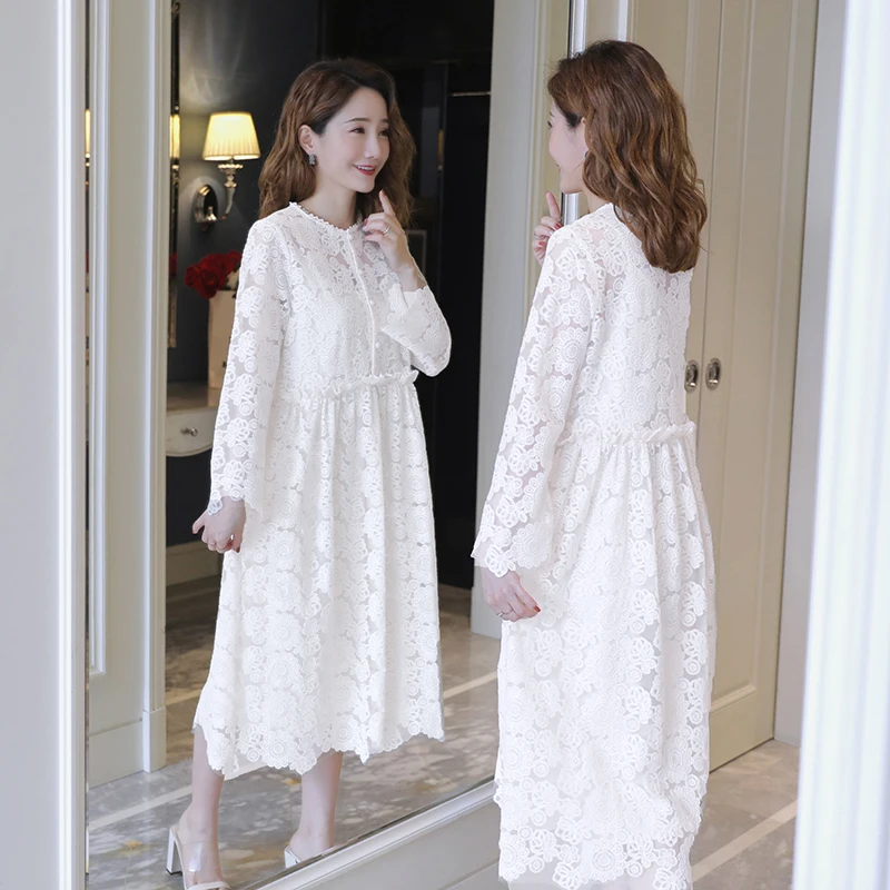 6385 # выдалбливают Белое кружево для беременных Вечерние платье 2019 сезон: