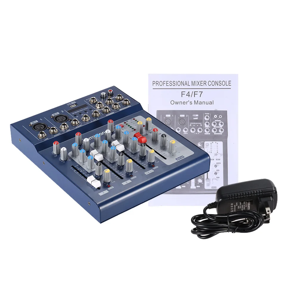 ammoon F4-USB 3 Channel Digital Mic Line Audio Mixing Mixer Console with 48V Phantom Power for Karaoke Music Appreciation |