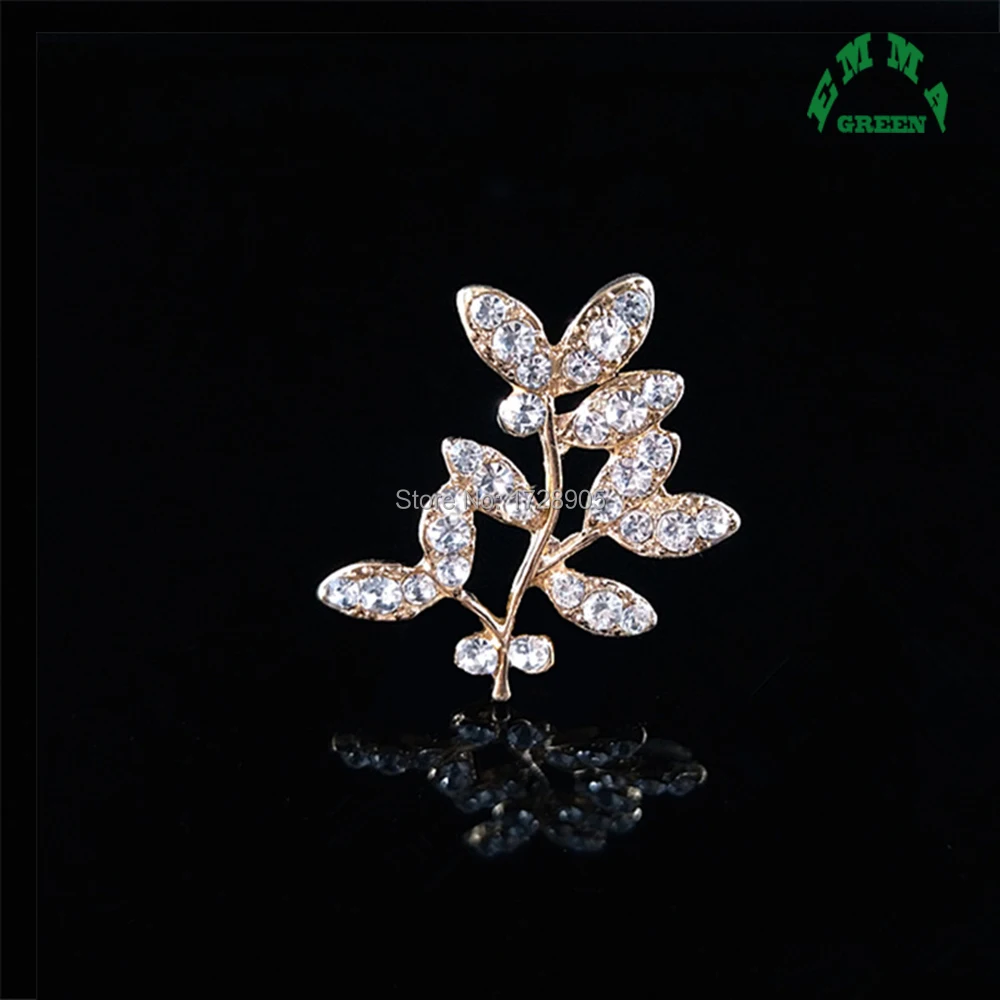 Rhinestone Embellishment Leave Ornament Diy Craft Supplies Silver Gold Hair Bow Center Decorative Brooches 32 mm 10 pcs | Украшения и