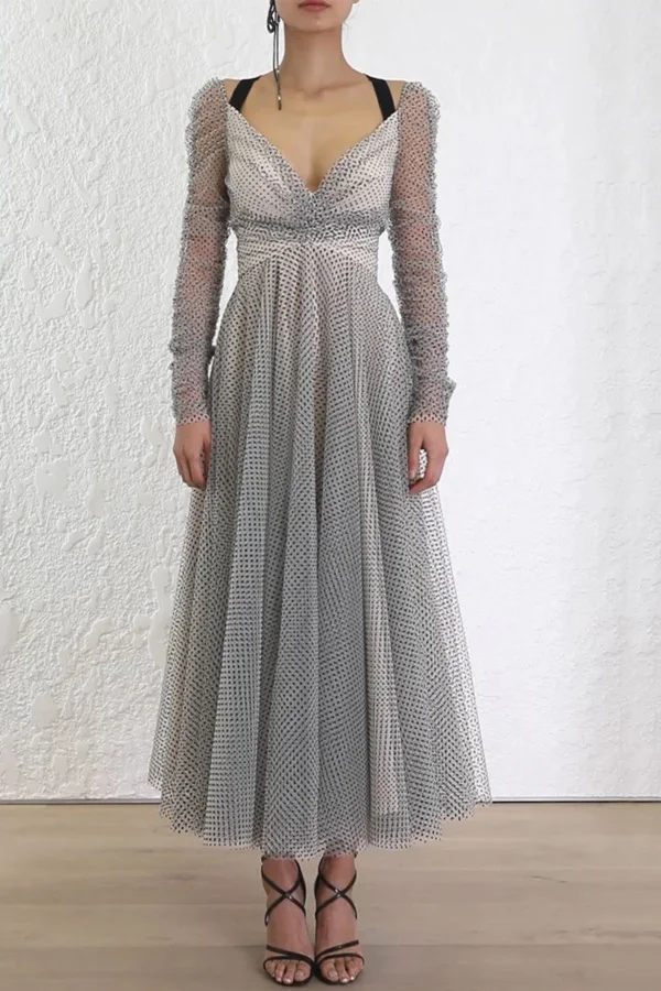 Женское платье с глубоким вырезом открытой спинкой и волнистым узором супер