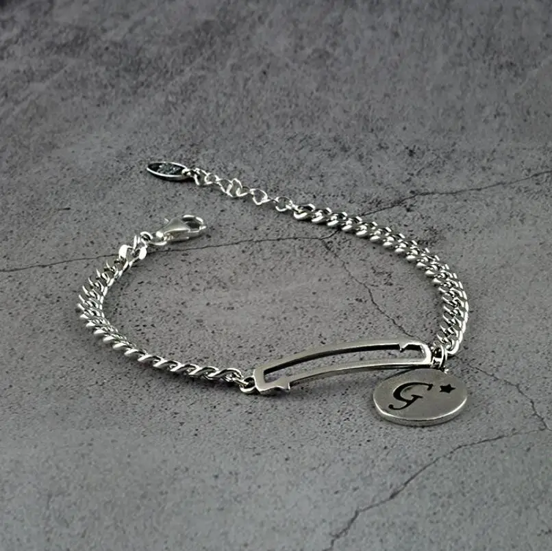 Чистое Серебро S925 серебро круглая буква G Подвеска звено цепи браслет 925 пробы (YRT)