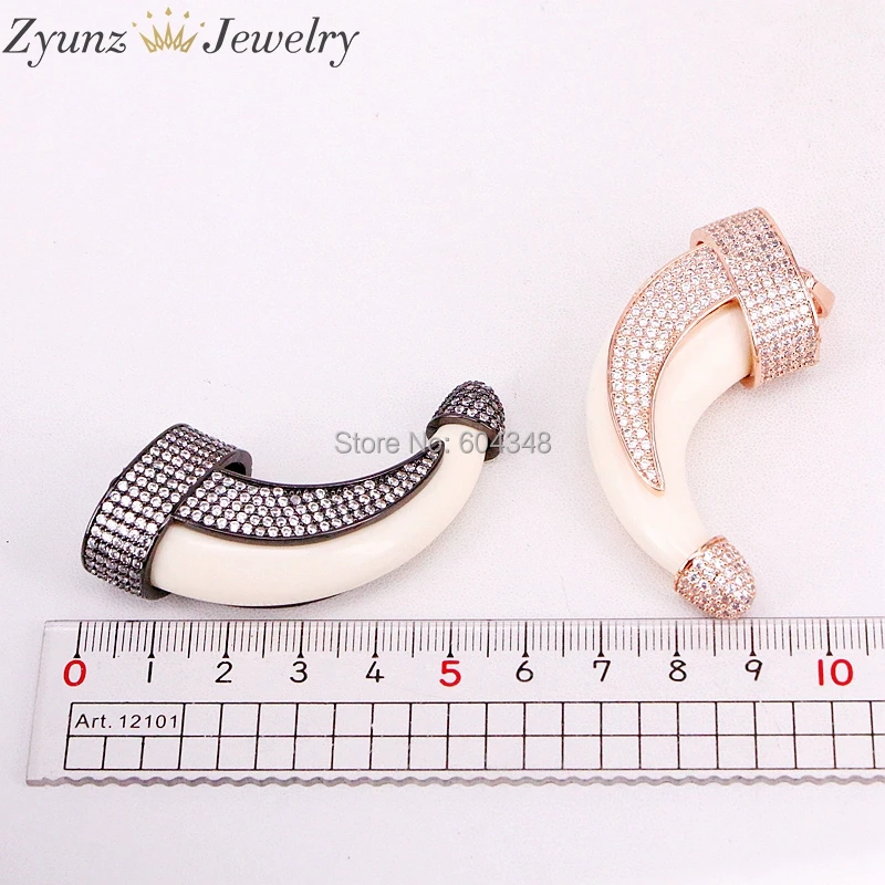 

5 Strands ZYZ312-3441 Ox bone Tusk Horn Pendant Necklace, CZ zircon Micro pave crystal Charm Boho necklaces for women