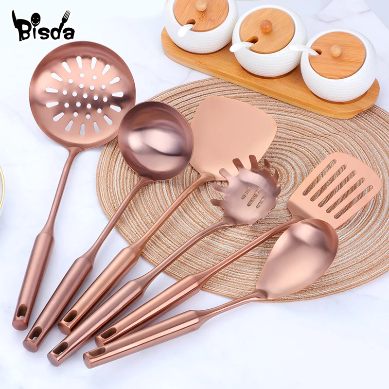 1PCS Cookware Stainless Steel Rose Gold Kitchen Utensils High-grade Kitchen Tool Functional Serving Spoon Soup Ladle Spatula
