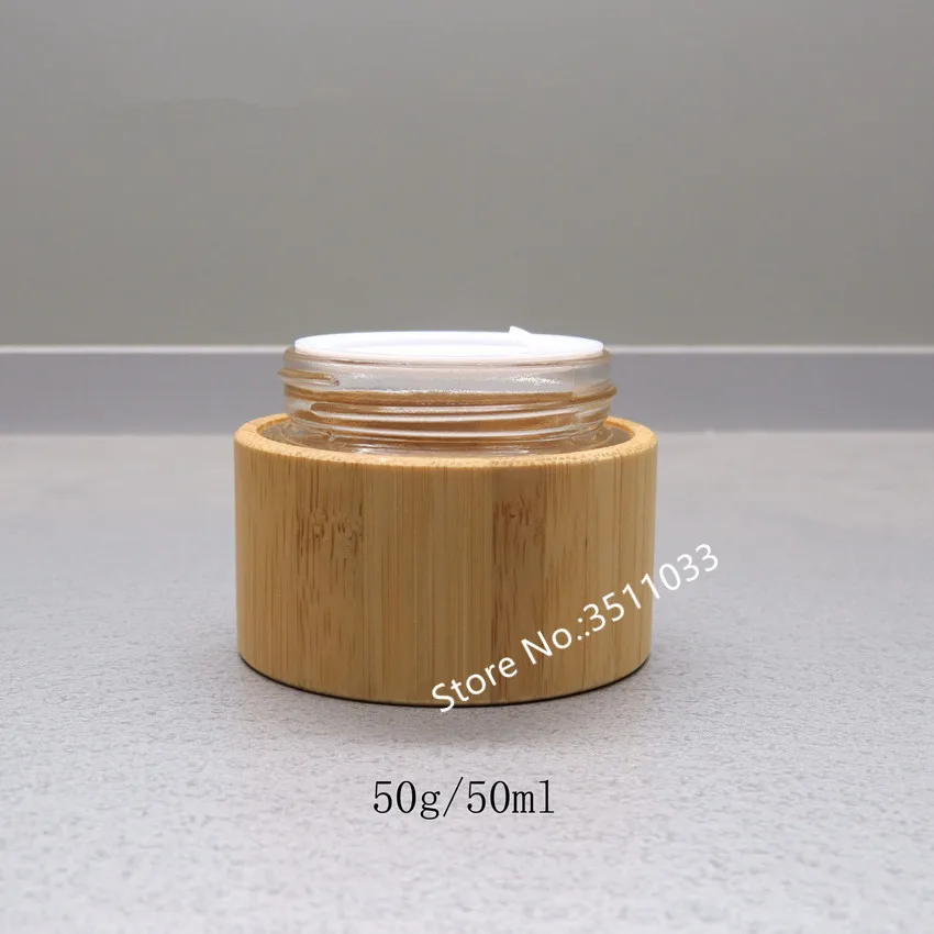 10PCS 50g Environmental Bamboo Empty Refillable Glass Jar Cosmetic Cream Storage Bottle Container Wooden Lid | Красота и здоровье