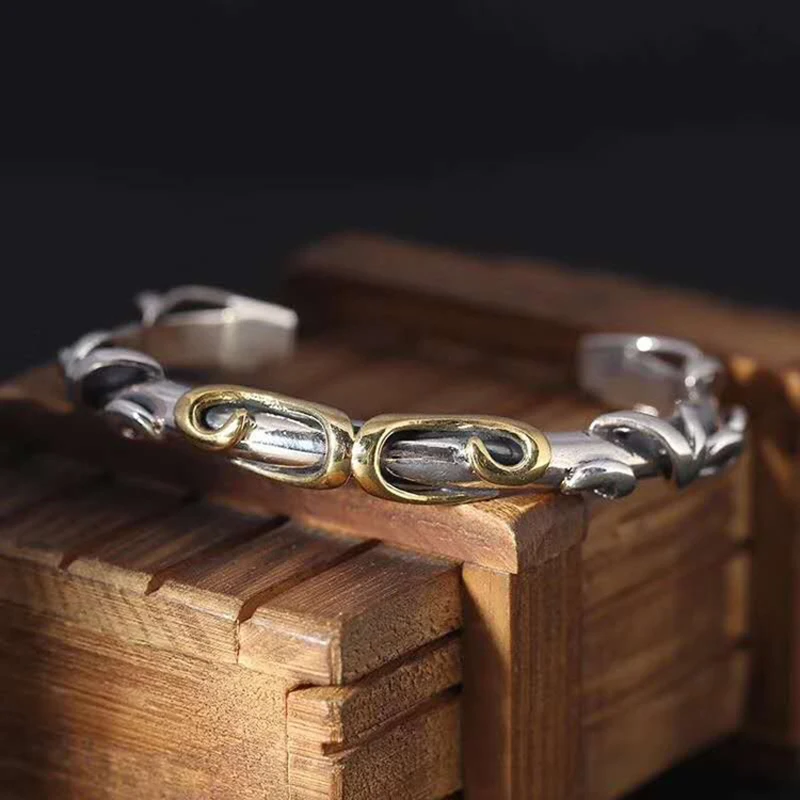 100% 925 Sterling Silver Wishful Hoop Bangles Bracelet for Men Women Fashion Golden Hoops Open Adjustable Jewelry Gifts | Украшения и