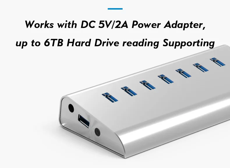 5 Гбит/с быстрая скорость Серебряный алюминий 7 портов USB 3,0 серия usb-хаб высокоскоростной портативный алюминиевый usb-хаб сплиттер blueendless