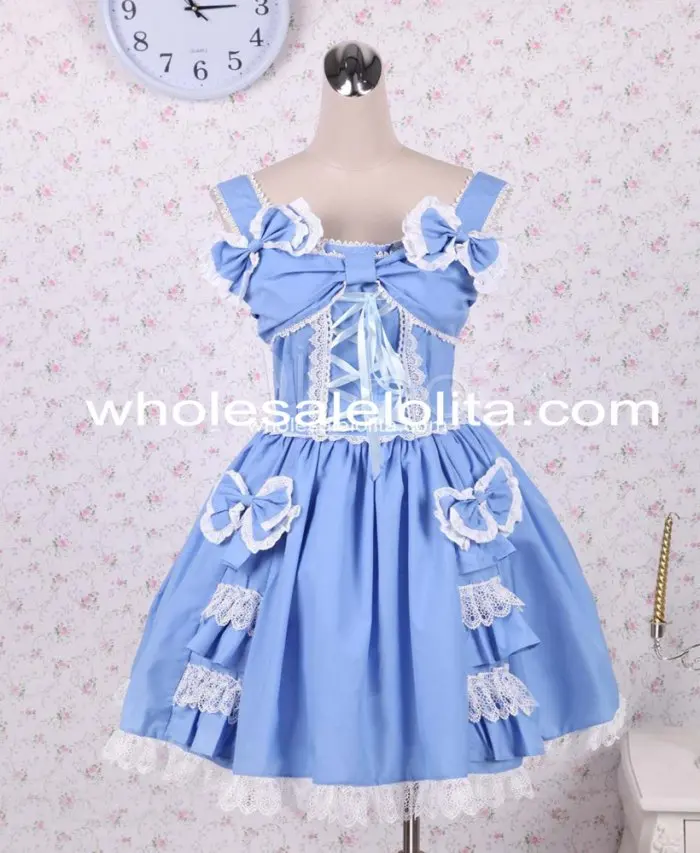 

New Cotton Blue Bow Sleeveless Sweet Lolita Dress