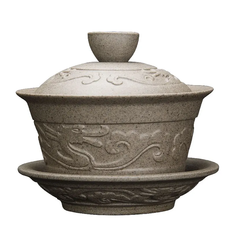 Чайный сервиз gaiwan dragon relief фарфоровая чаша с покрытием ручной работы китайские