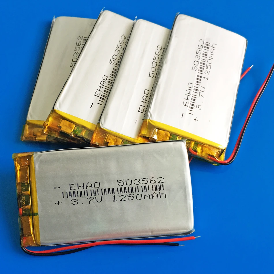 

5 pcs 3.7V 1250mAh lipo polymer lithium rechargeable battery for GPS PDA DVD bluetooth recorder e-book camera 503562 5*35*62mm