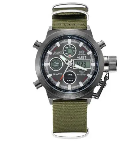 ATSM Wrangler, мужские часы, 50 метров, с кожаным ремешком, военные часы, мужские водонепроницаемые спортивные кварцевые часы с будильником, новинка - Цвет: BB-green