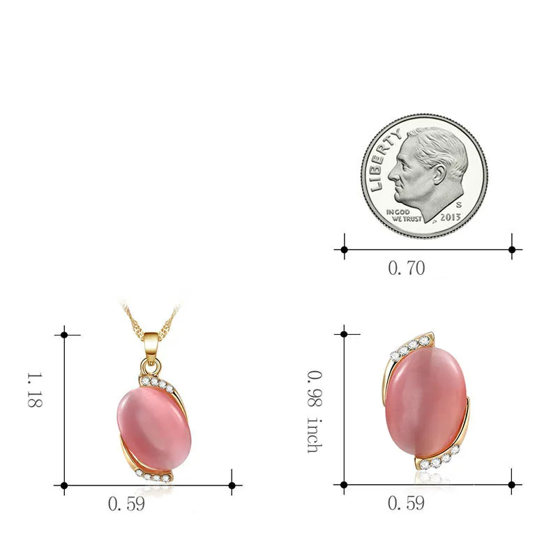 European and American Fashion Ellipse Pink Opal Necklace Earrings Set | Украшения и аксессуары