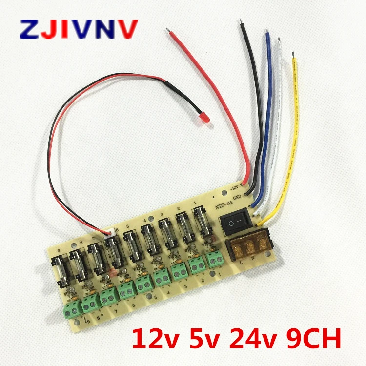 

12V DC power distribution 9-way PCB board terminal block for switching power supply electricity current wiring LED switch 9CH